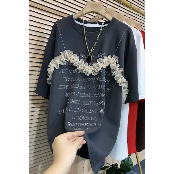 Women's T-shirt Loose Round Neck T-shirt Letters Printed Large Size T-shirt