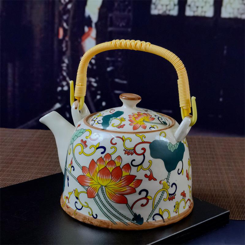 Бытовой фарфоровый чайник, керамический большой вместительный горшок для прохладной воды, большой синий и белый фарфоровый горшок с петлевой ручкой в ​​стиле ретро