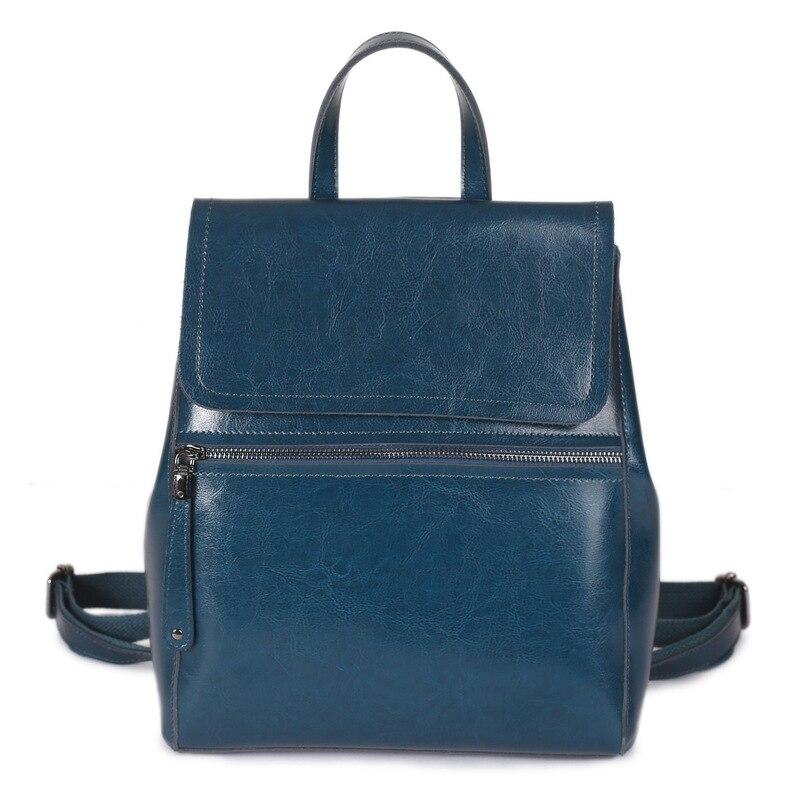 Johnature Genuine Leather Backpack Women Bag Fashion Oil Wax Cowhide Solid Color Schoolbag Leisure Outdoor Travel Bags