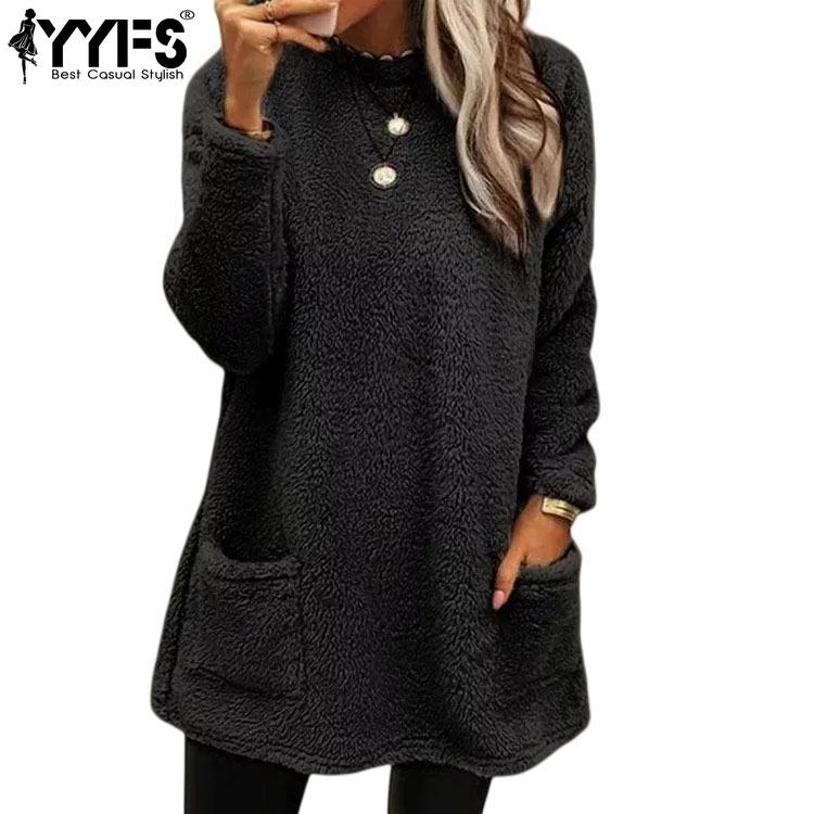 YYFS Женская мода повседневная осень-зима однотонный принт длинный рукав O-образный вырез свитера