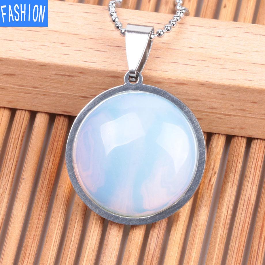 Женское простое ожерелье из нержавеющей стали с плоским камнем в европейском и американском стиле, модное ожерелье с натуральными кристаллами