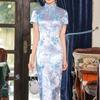 Леди Cheongsam с воротником-стойкой на талии, облегающий тонкий женский Cheongsam в китайском стиле с высоким разрезом