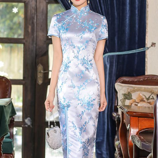 Леди Cheongsam с воротником-стойкой на талии, облегающий тонкий женский Cheongsam в китайском стиле с высоким разрезом