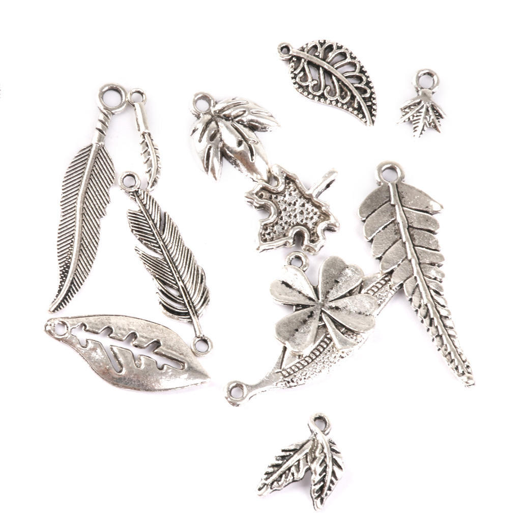 100pcs Mixed Leaves Tibetan Silver Charms Pendants Beads DIY Jewelry Findings