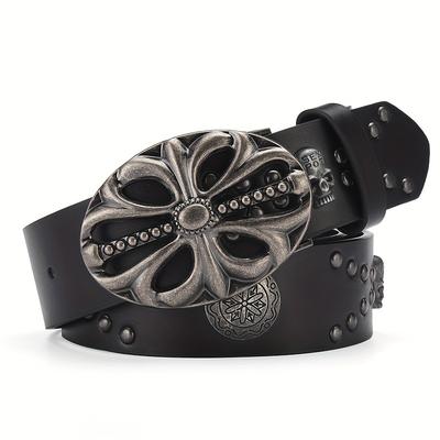 Ремень Bohemian Men's Ladies Vintage Denim Punk Skull Rivet Black Belt Men's Belt