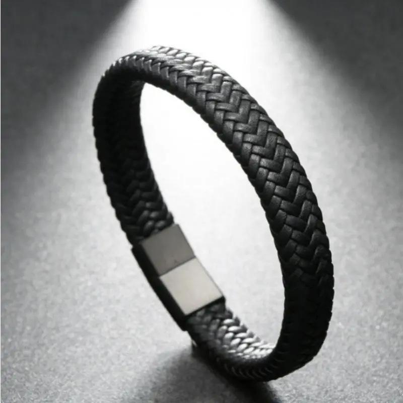 Women Jewelry Black Classic Casual Style Woven PU Leather Gifts Men Fashion Bracelet 1PC Accessory Handmade