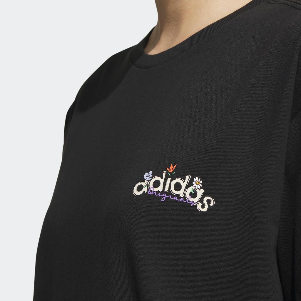 Adidas Originals Trefoil Floral Back Print Sports Tee Women Tops Black IK8635