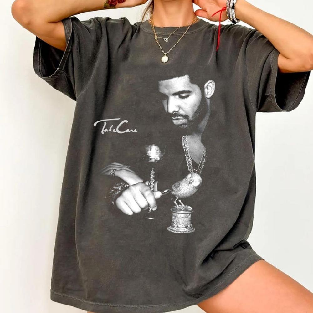 Футболка Drake Рэп Мерч Графическая футболка Takecare Редкая футболка с графическим принтом Новая Модная оверсайз Футболка из хлопка для мужчин и женщин