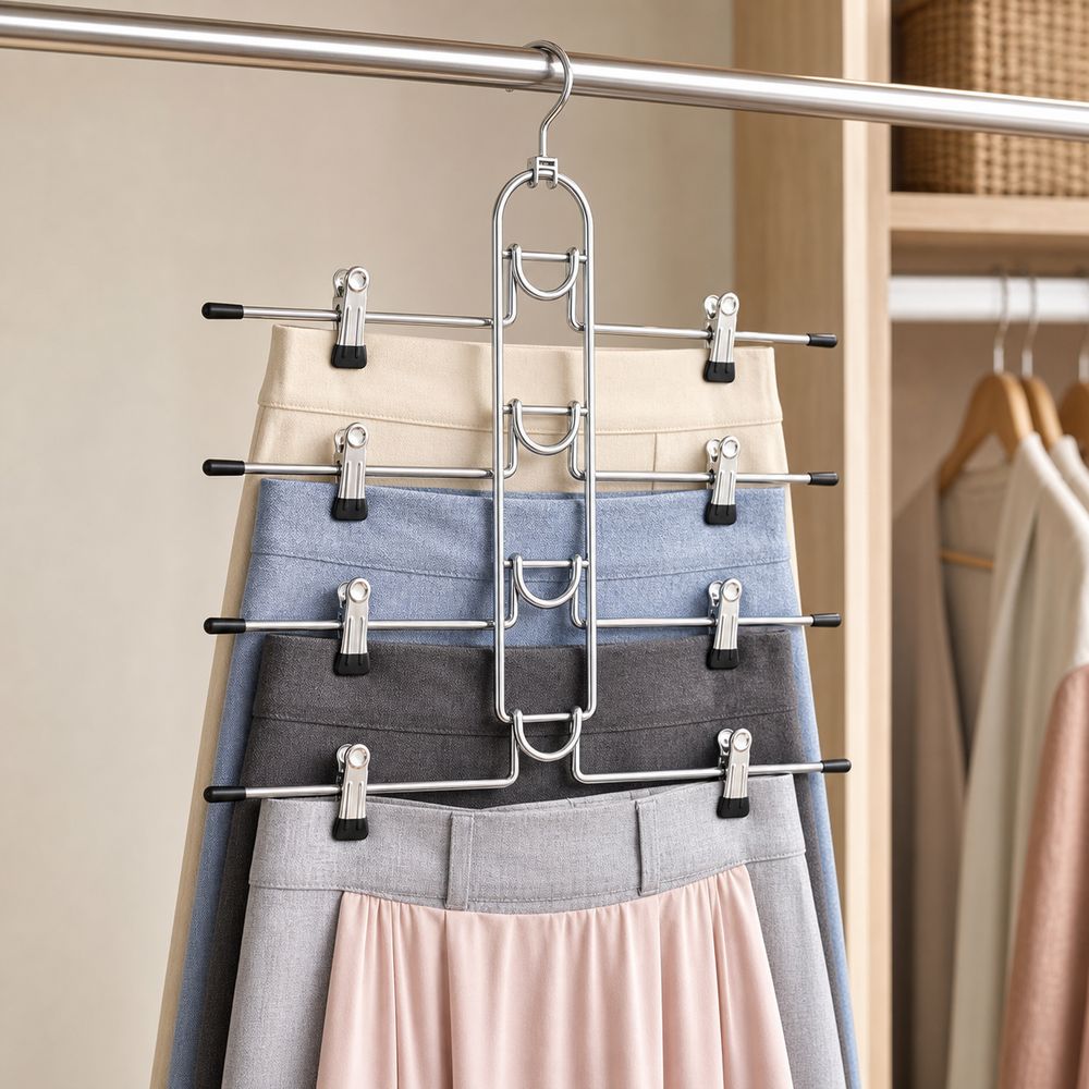 Non Slip Tips Multi Layer Hanger Metal Skirt Hanger New Trouser Hanger Closet Organization