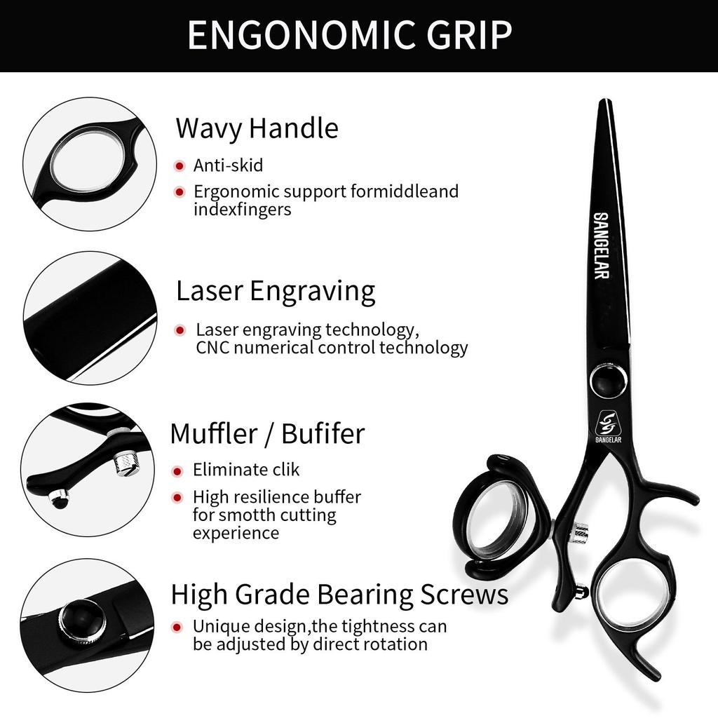 SANGELAR 6 Inch Top Grade Hair Scissors Professional Hairdressing Tools Barber and Salon Using,Special Handle Design,Recommendation