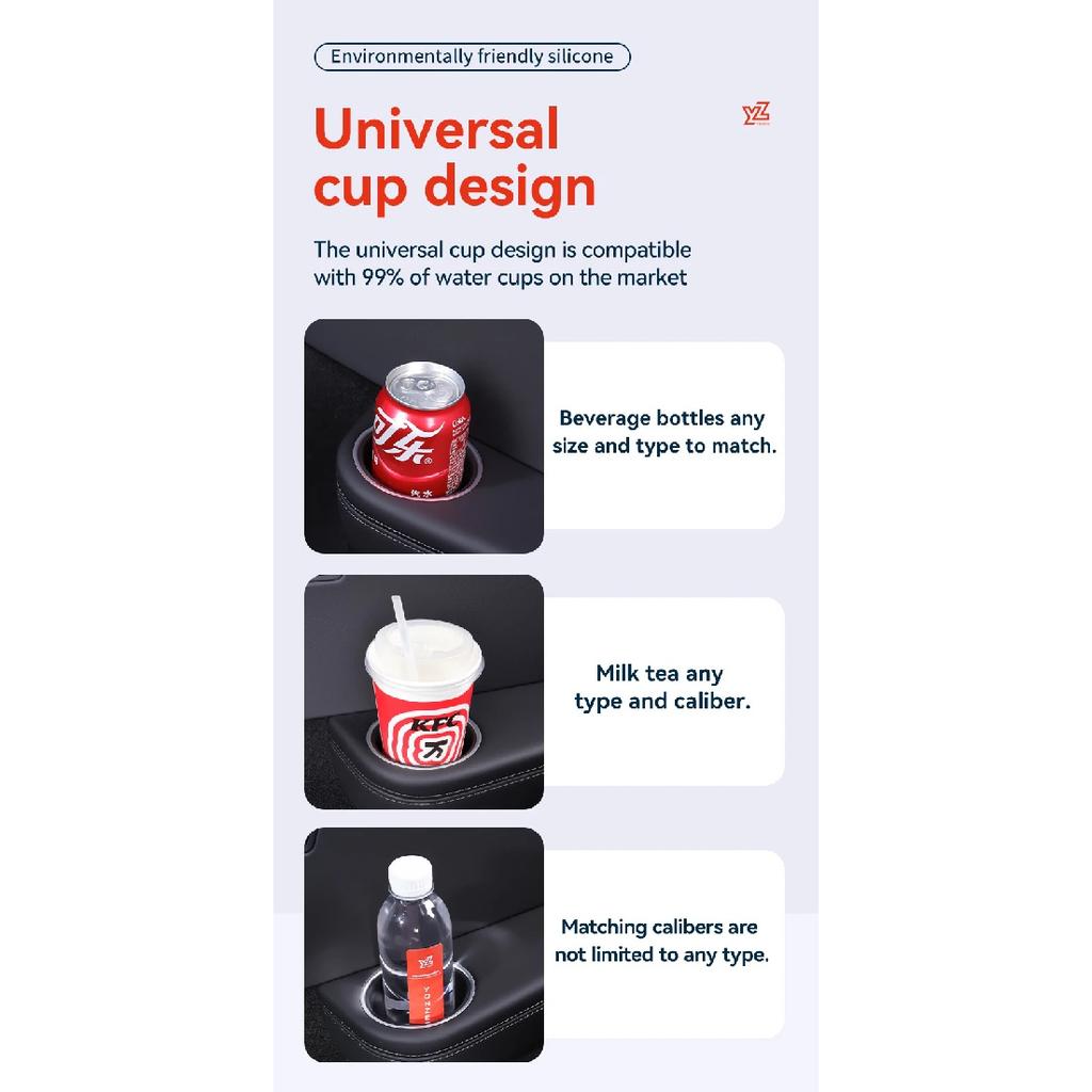 YZ For Tesla Model YL 2026 Third Row Silicone Cup Holder Center Console Water Cup Holder Organizer Storage Box Accessories