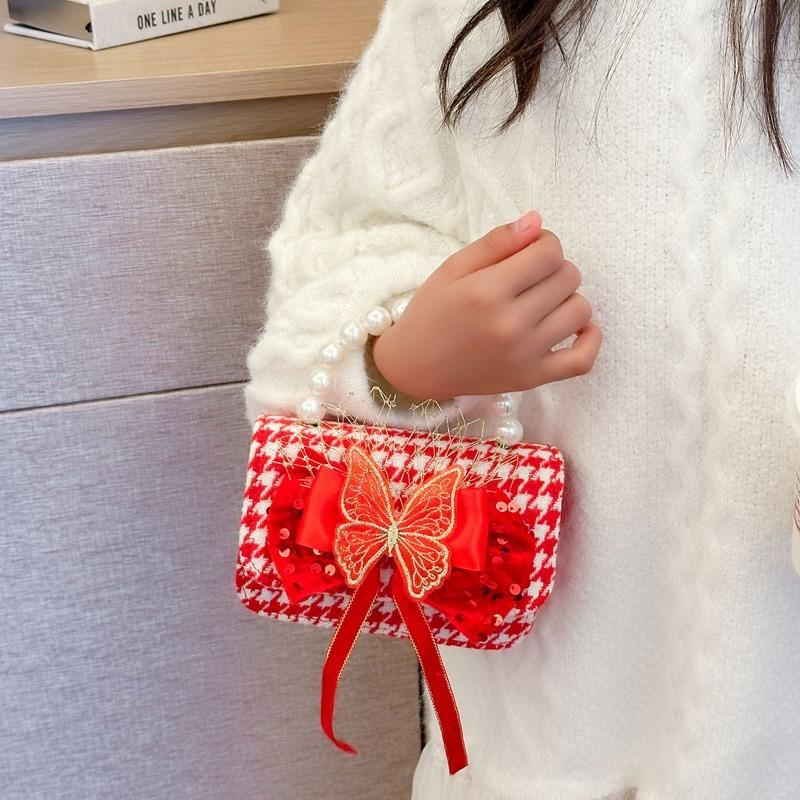 Charming Red Pearl Handbag For Girls Adorable Small Shoulder Bag For Kids