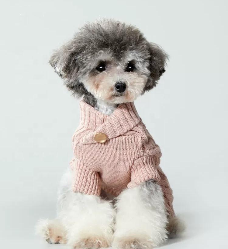 Cozy Cable Knit Dog Sweater Turtleneck Pet Pullover With Button For Small Dogs