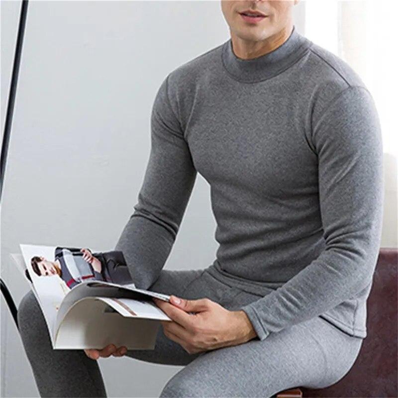 Winter Men Thermal Underwear Warm Soft Cotton Fleece-Lined Warm Panels Long Johns Thermo Clothing Pajamas Set