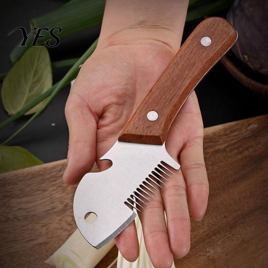 Labor-saving Kitchen Cutter Vegetable with Wooden Handle, 3 in 1 Green Onion Shredder, Bottle All-in-one Tool Opener, Multi-Function for Cutting
