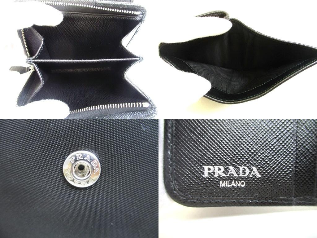 Оригинальный черный складной кошелек PRADA из нейлона и сафьяновой кожи Компактный кошелек #b246 Отремонтирован продавцом