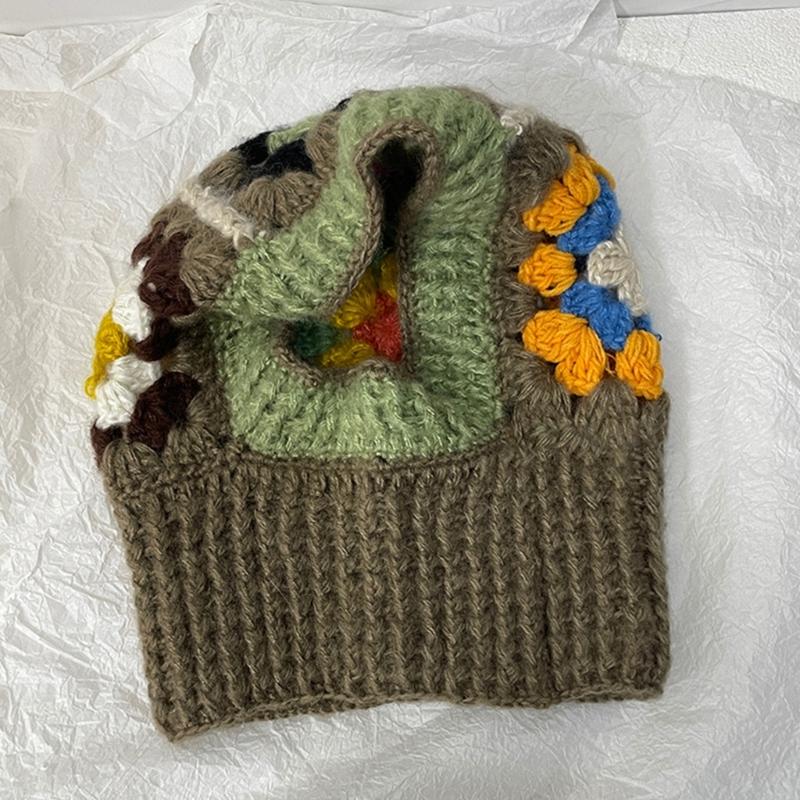 Вязаная балаклава с цветочным узором для студентов, взрослых, ветрозащитная зимняя шапка, шапка для защиты шеи, подростковая шапка для тепла, шапка для велоспорта