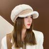 Autumn and Winter Hats Women's Imitation Lamb Wool Fashion Leather Label Octagonal Hat Warm and Cold-proof Face Cap