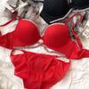 Sexy Women Underwear Set Cross Hollow Bra Fashion Rhinestones Cup Solid Color Push Up Brassiere Deep V Lingerie 2 Pieces Set
