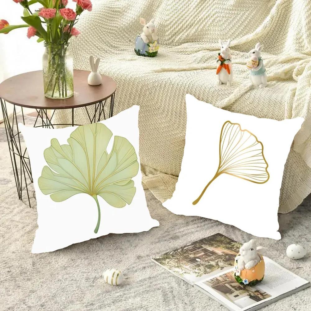 1pc Ginkgo Leaf Pillow Case Square Bedroom Sofa Leisure Comfort Cushion Car Living Room Home Decoration