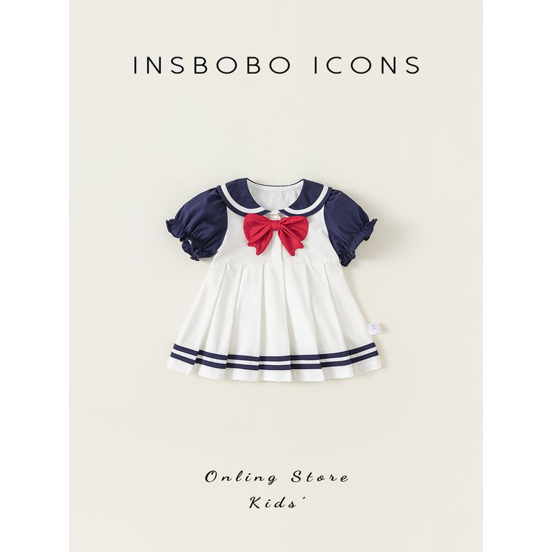 Insbobo Baby Dress Children Summer Western Style Dress Preppy Baby GIRL'S Sailor Suit Dress Tide