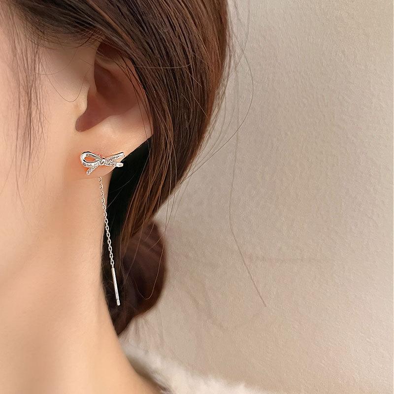 Sweet Girly Bow Ear Cable Mid-length Earrings Niche Design Trendy