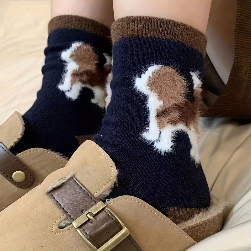 Spring and Autumn Cotton Wool Puppy Cartoon Socks Cute Style Plush Academy Style Color Blocked Stacking Socks