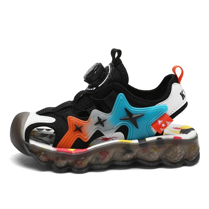 Летние детские сандалии с закрытым носком Rotary Button, пляжная обувь для девочек, спортивные пляжные сандалии