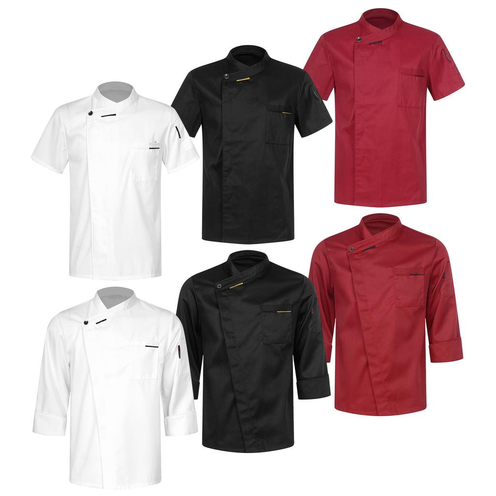 Unisex Chef Coat with Cross-Over Collar - Professional Kitchen Uniform for Men/Women, Restaurant Cook Jacket with Pockets