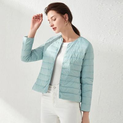 Весна Зима Женские Теплые Пуховики Сверхлегкие Без Воротника Портативные Женские Стеганые Парки О-Образным Вырезом Пальто-Пуховик
