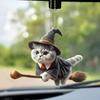 Riding Cute Broom Magic Cat Pattern Acrylic Pendant Car Accessories Decoration