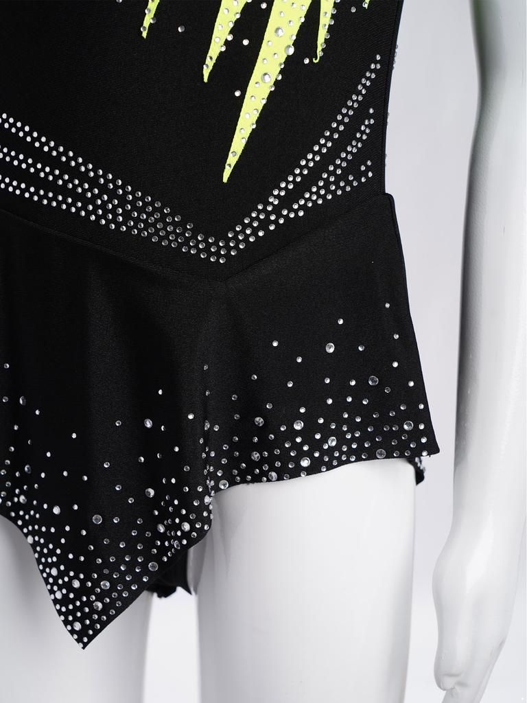 Купальник для художественной гимнастики для девочек без рукавов с блестящими стразами контрастного цвета для соревнований