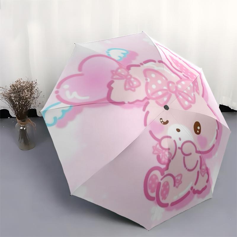 1pc Pink Bunny with Bowknot Automatic Opening Folding Umbrella - 8 Bone Iron Frame, Suitable for Fans, Travel, Daily Use, Gift for Fans.T039