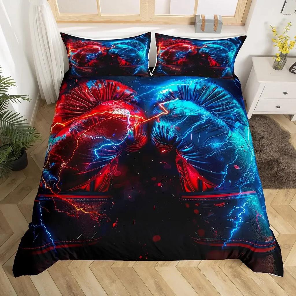 Пододеяльник для взрослого бокса размера «queen», Постельный набор на спортивную тематику, Пододеяльник с боксерскими перчатками, Пододеяльник с боксерским рисунком