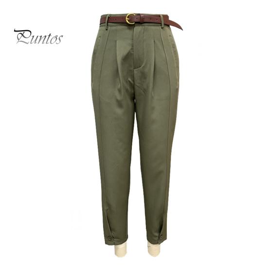 Женские костюмные брюки с высокой талией и пуговицами на молнии, однотонные брюки свободного покроя с карманами, длинные брюки в повседневном стиле