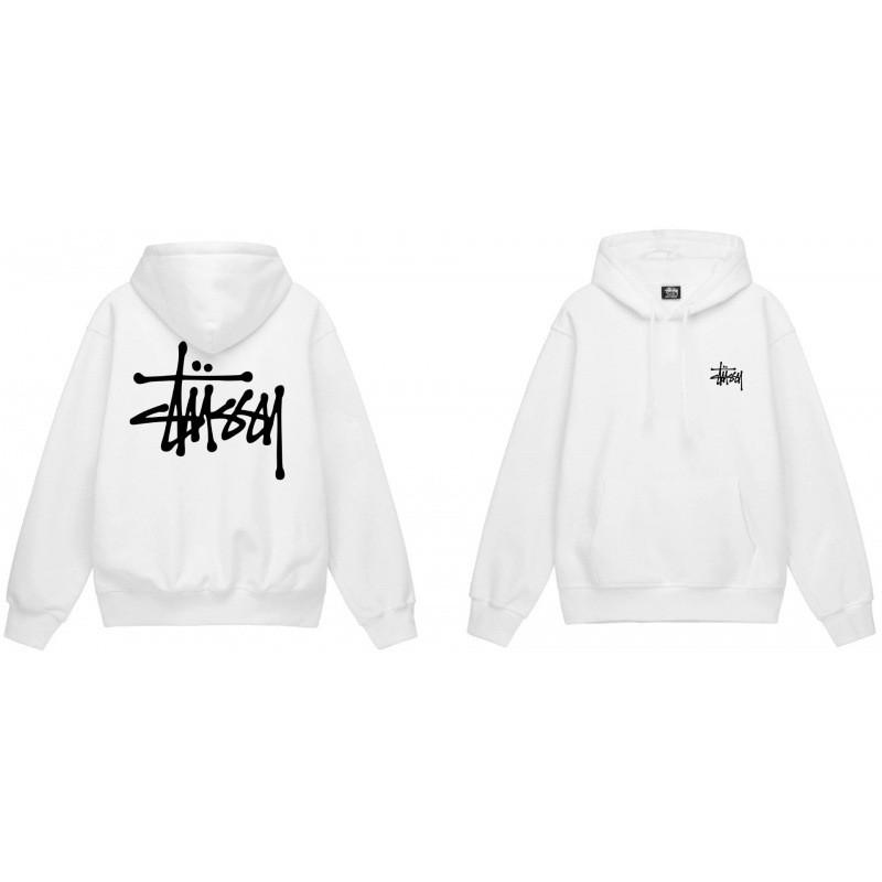 Stussy Letter Print Hoodie Couple Loose Fit Fleece Lined Sweatshirt