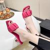 Модные шлепанцы на тонком каблуке для женской уличной моды 2024 Лето Новинка Корейская версия Квадратный носок Высокий каблук Шлепанцы с открытым носком