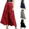 Fashion Women Chiffon Tie-Waist Ruffle Pants Pure Color Long Pants Ladies Wide Leg Loose Skirt Pants