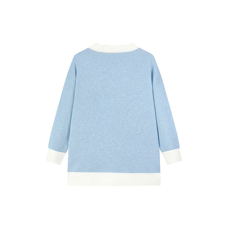 Fila X Pepe Shimada Embroidered Logo Color Block Sports Leisure Knit Sweater Women Sweater Cloud-Blue Flower-Gray F11W133498F-LB