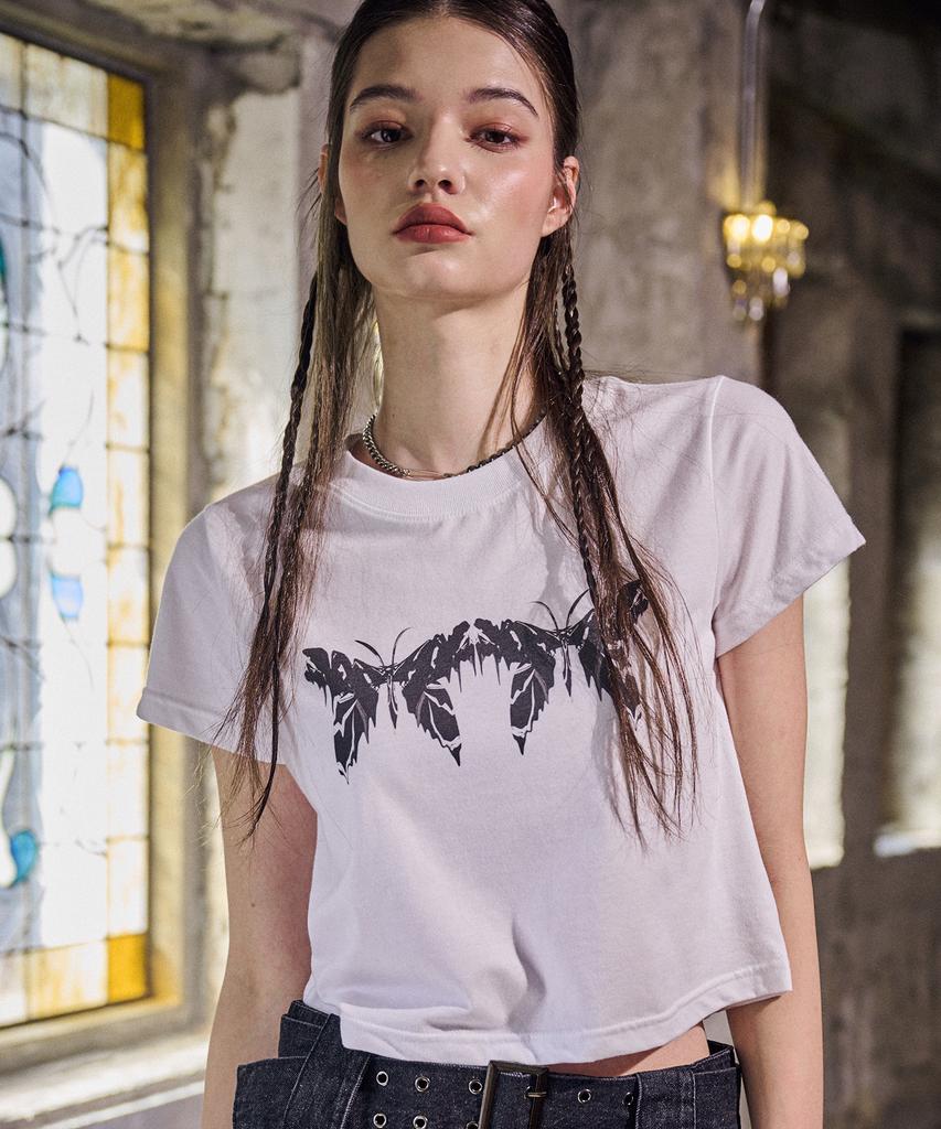 IFYOUWANT Melting Butterfly Crop Tee White