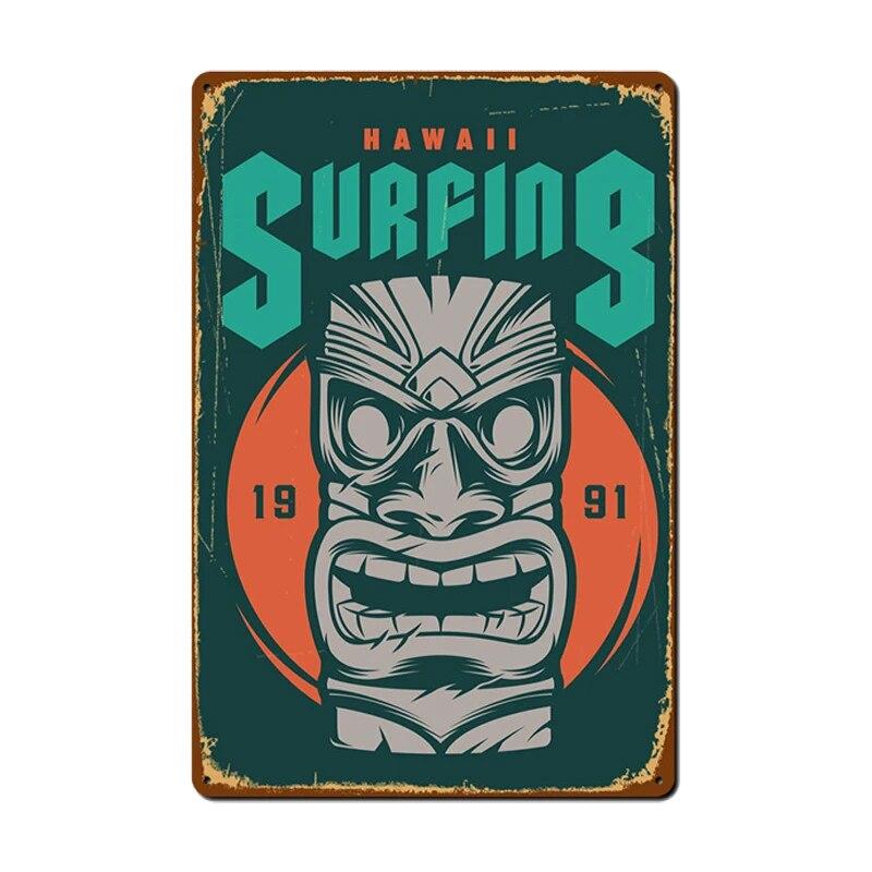 Алоха Тики Бар Плакат Оловянная Вывеска Винтаж Пляжная Вечеринка Бар Паб Настенный Декор Металлическая Пластина Ретро Гавайи Серфинг Таблички
