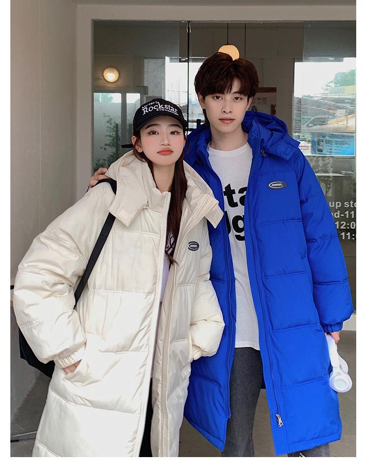 Осенне-зимняя мужская и женская однотонная свободная ветрозащитная утолщенная теплая длинная женская куртка с капюшоном