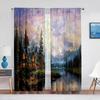 Fantasy Landscape Chiffon Sheer Curtains House By The Mountain and River Voiles Tulle Curtain for Living Room Home Decoration