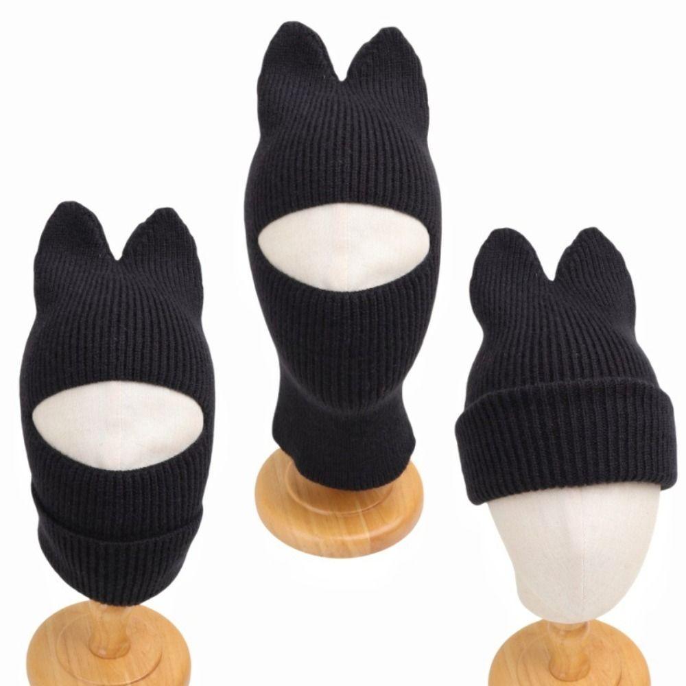 Soft Wool Ears Protection Hat Crochet Balaclava Hat Cartoon Ears Beanie Hat Face Cover