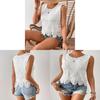 Summer White Cotton Polyester Sleeveless Lace Hollow Tshirt For Casual Wear