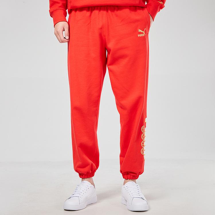 Puma Новогодняя серия Маджонг с принтом, повседневные трикотажные штаны для бега, мужские брюки, красные 531296-23