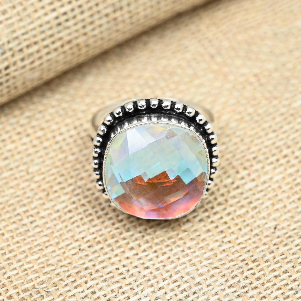 Gorgeous Gemstone Rainbow Mystic Topaz Jewelry Solid 925 Sterling Silver Handmade Ring