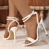 Мода Размер 42 Мода Открытый Носок Шнурок Бисер Пряжка Ремешок Женские Сандалии Сексуальные Тонкие Высокие Каблуки Лодыжка Перекрещенные Женские Туфли Для Вечеринки
