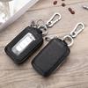 Faux Leather Car Key Case Clear Window Keyring Chain Metal Hook Portable Remote Key Fob Holder Zipper Bag Protector Pouch Wallet