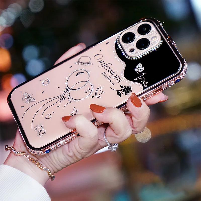 Блестящий розовый чехол для телефона со стразами и кристаллами для iPhone 15 Pro Max 13promax 12pro max, металлический каркас с бриллиантами, защита камеры, женский